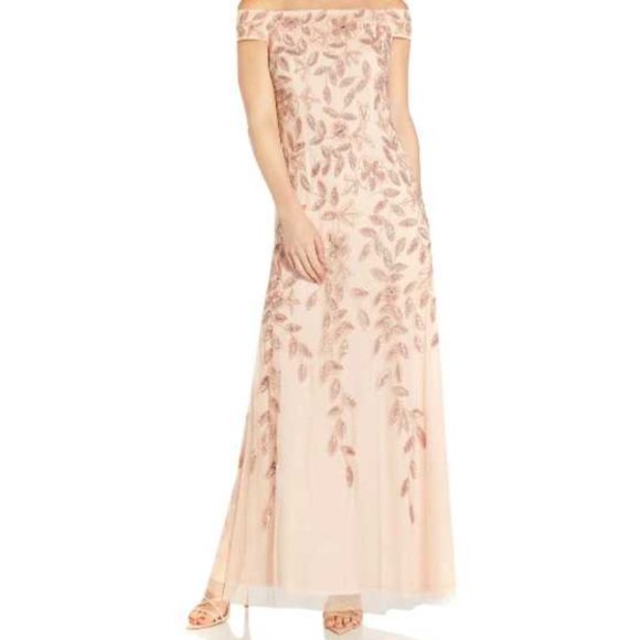 Vestido Gala Elegante Vestido Largo Adrianna Papell Con Cuentas - Elegante Para Bodas Y Eventos Especiales Vestido Ocasión Especial Escote Barco